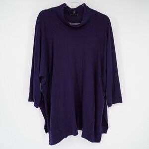 Eileen Fisher Shirt Womens Large Navy Turtleneck Tunic Long Sleeve Top Career